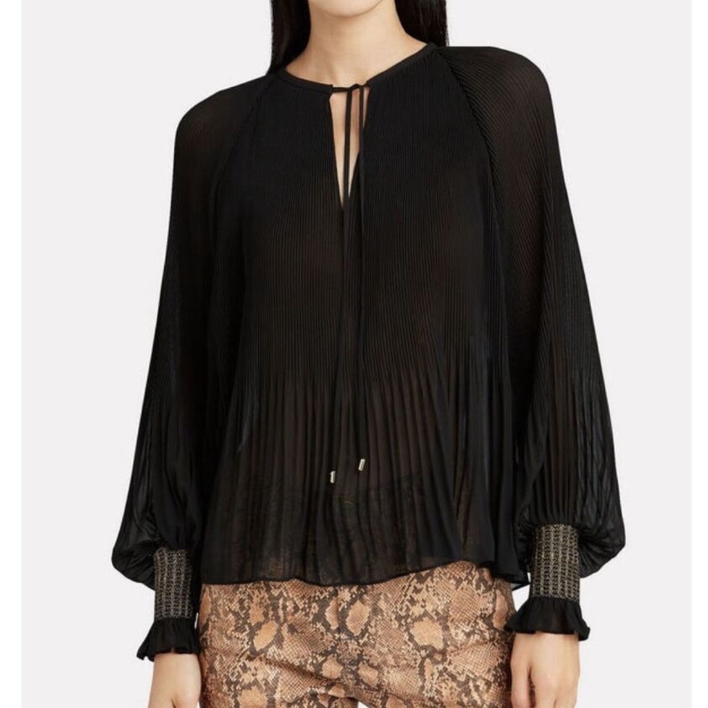 DEREK LAM 10 CROSBY Helena Pleated Chiffon Blouse in Black